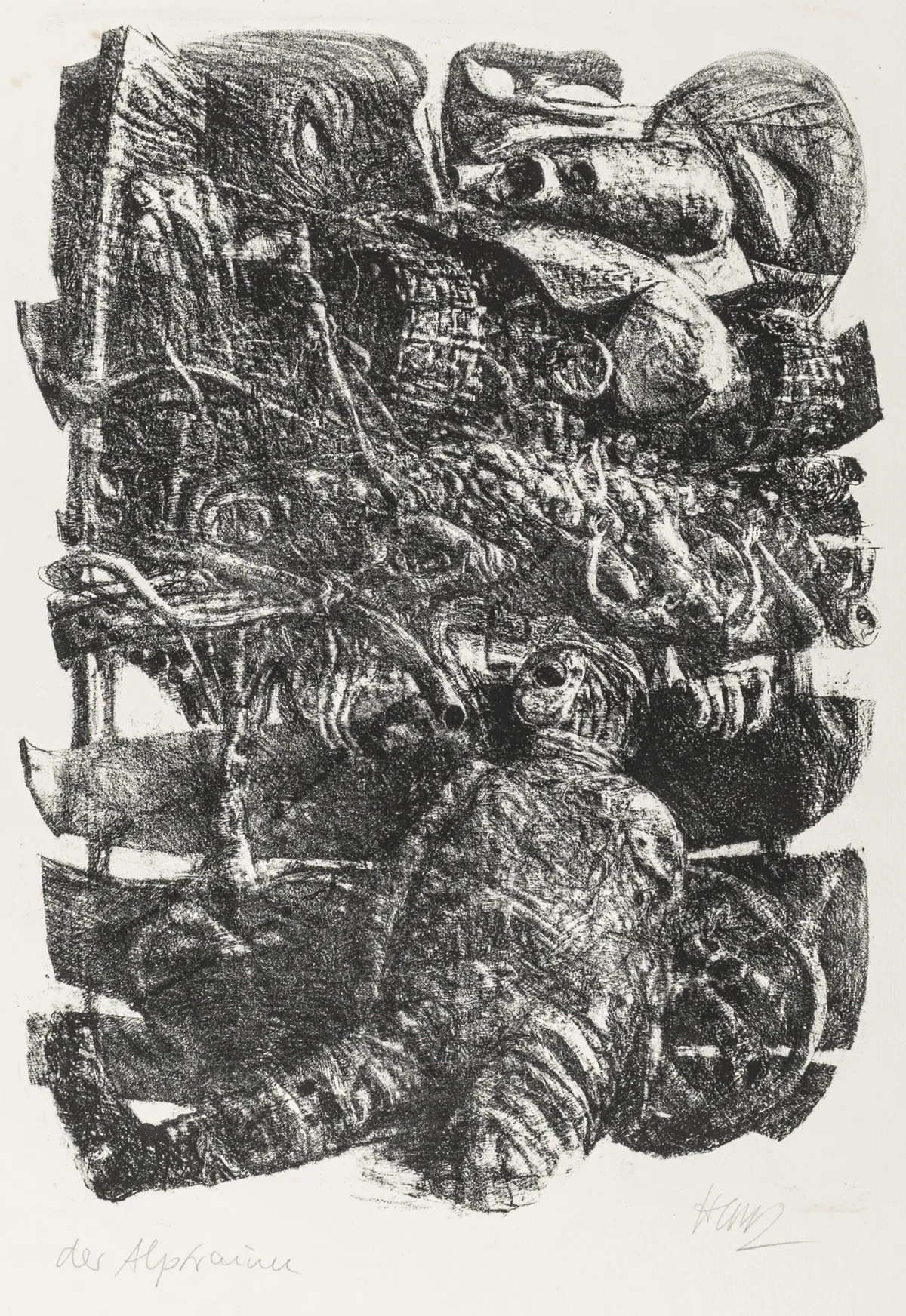 Heisig, Bernhard – 《噩梦》和《被烧的飞行员》。不同纸张上的石版画。每幅均有签名和标题。