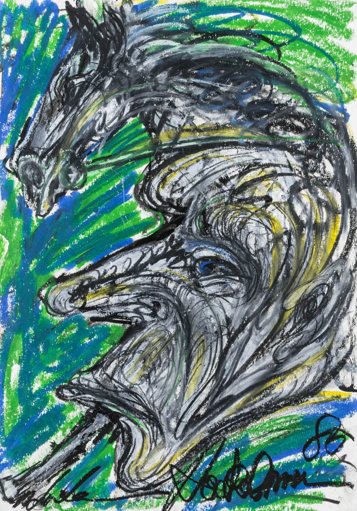 Höckelmann, Antonius – 无题。（带马的肖像）。纸上炭笔、油性粉笔和色粉