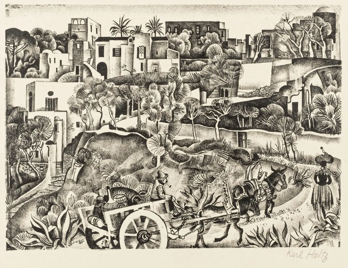Holtz, Karl – 9幅（1幅签名）不同纸张石版画收藏。1922-1927年。画面尺寸：14.5 x 28厘米至23 x 29厘米