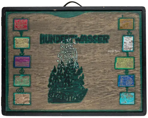 Hundertwasser, Friedensreich – Футляр портфоліо «Look at it on a Rainy Day». Двочастинний оригінальний дерев'яний футляр з…
