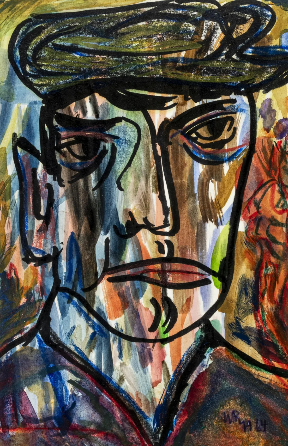 Huth, Willy Robert – Sans titre. (Homme à casquette). Technique mixte