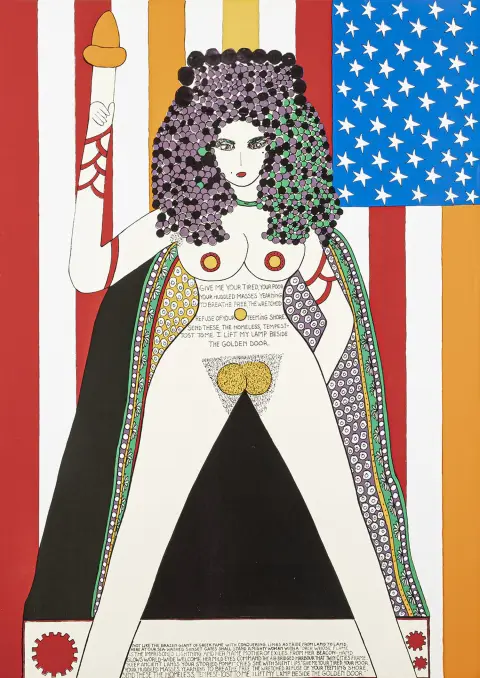 Iannone, Dorothy – Lady Liberty. Кольорова шовкографія на папері. 1977. Розмір аркуша: 83,5 x 59,5 см. Рідкісний плакат до напису на виставці…