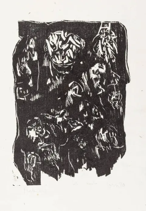 Jorn, Asger – Gelichter。日本纸木刻版画。右下角铅笔签名并注明日期，左下角标注为 "Probedruck"。