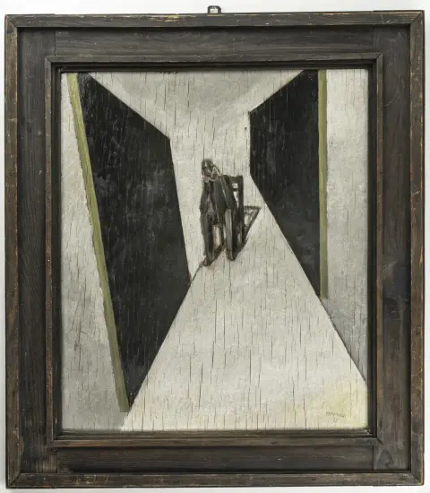 坎普曼，瓦尔特 – 思想者。木板油画。右下角签名并注明日期"Kampmann 23"。板面尺寸：55 x 47厘米。带框：70,5 x 62,5厘米。