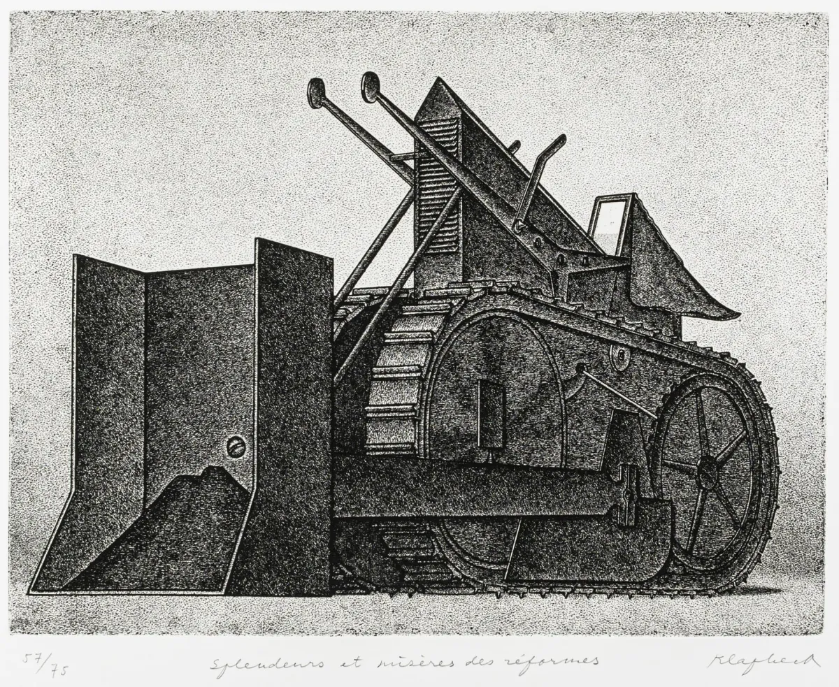 克拉普赫克，康拉德 – Splendeurs et misères des réformes。BFK Rives 纸上的蚀刻版画。签名、编号并题名。版本：57/75。…
