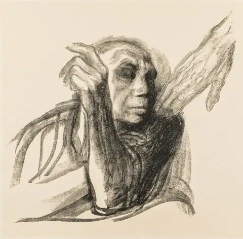 Kollwitz, Käthe – Il richiamo della morte. Litografia su velin solido. Firmata da Hans Kollwitz e annotata "Dalla successione di Käthe Kollwitz". 1937/1951.