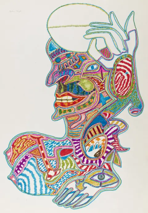 Kügler, Martina – Senza titolo. Disegno a pennarello su carta. Firmato in alto a sinistra. Al verso iscritto e datato "Sydow, 8.9.1972".