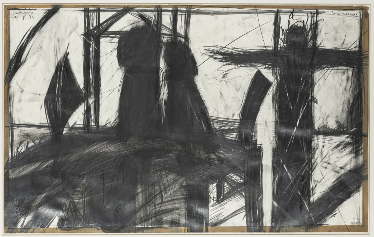 Kürschner, Henning – 影子。纸上铅笔和炭笔。右上角签名。上方居中题名。左上角注明日期。1978年。