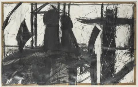 Kürschner, Henning – Ombre. Matita e carboncino su carta. Firmato in alto a destra. In alto al centro il titolo. In alto a sinistra datato. 1978.…