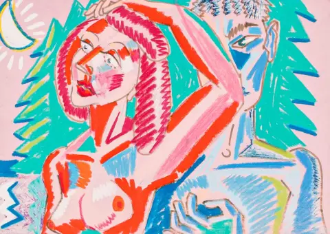 Kunc, Milan – Senza titolo. (Nudi nella natura). 2 disegni a tecnica mista su carta disposti in passe-partout. Ciascuno firmato e…