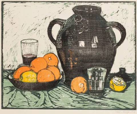 Laage, Wilhelm – Collezione di 3 xilografie su velina e cartoncino colorato. Ognuna firmata, monogrammata nel cliché e 2 di esse datate. 1899-1918.
