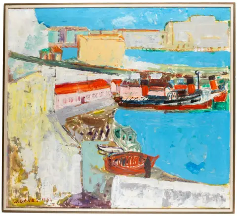 Laves, Werner – Le Bassin de Cavenage (Marsiglia). Olio su tela. Firmato, datato e sul verso nuovamente firmato, datato e intitolato.