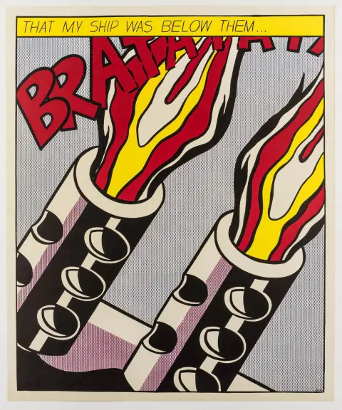 Lichtenstein, Roy – As I Opened Fire. 3 stampe offset a colori su cartoncino leggero. Amsterdam, Stedelijk Museum, 1964. Dimensioni fogli: 64 x 53 cm ciascuno.