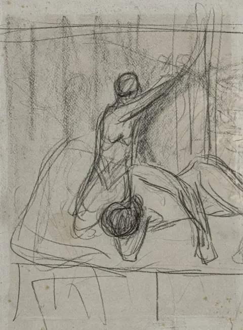 Liebermann, Max – Sansone e Dalila. Disegno a carboncino su carta bluastra. (1912). Dimensioni foglio: 27,5 x 21,5 cm (piegato). Aperto:…