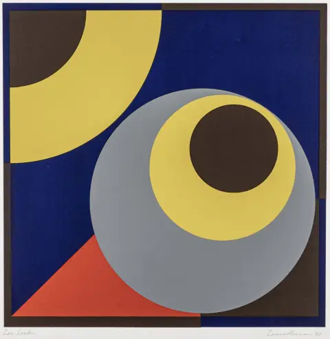 Loeber, Lou – Zonnebloemen. Serigrafia a colori su cartoncino sottile. Firmato a matita in basso a sinistra, nonché intitolato e datato in basso a destra. 1928. Dimensioni foglio: 30 x 50 cm.