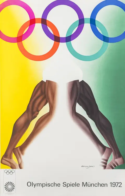 Portfolio – Giochi Olimpici Monaco 1972. 5 serigrafie a colori su carta spessa, 4 delle quali firmate nella stampa.