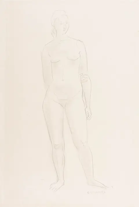 Marcks, Gerhard – Nudo femminile in piedi. Matita su velina (filigrana "AAF"). Firmato in basso a destra a matita. Dimensioni foglio:…