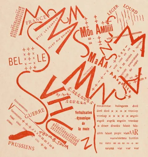Marinetti, Filippo Tommaso – Vive la 'France' - Mort aux Boches. Stampa tipografica con cliché su pergamena marrone chiaro. Al verso con…