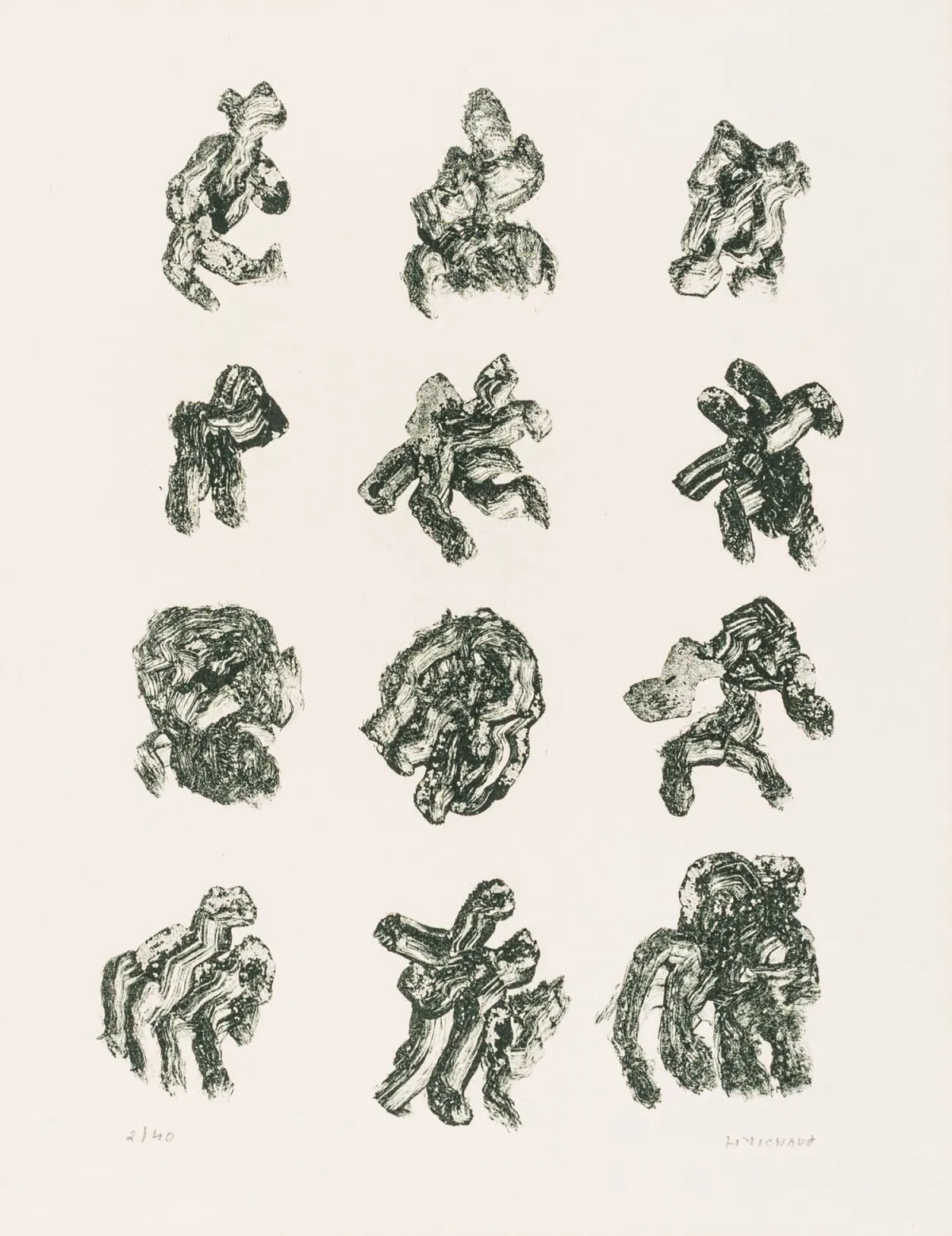 Michaux, Henri – 无题。Vélin d'Arches纸上石版画。右下角签名，左下角铅笔编号。巴黎，…