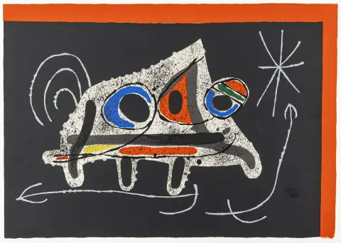 Miró, Joan – Le Lézard aux Plumes d'Or. Poema miniato dall'autore. Con 13 (di 15, inclusa copertina) litografie originali a colori. Parigi,…
