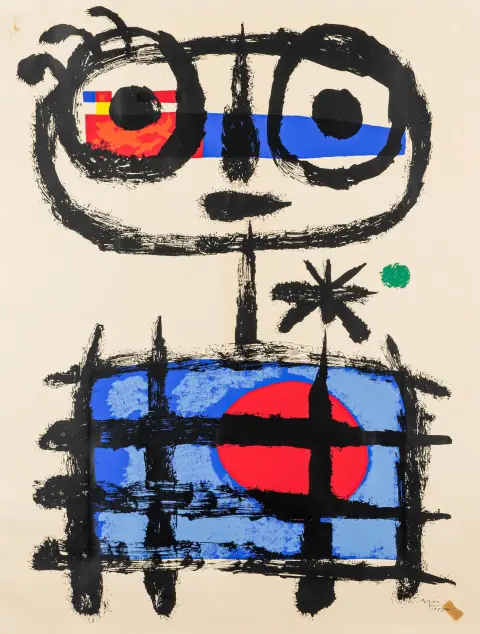 Miró, Joan – Mangeur de soleil. Litografia a colori su carta. Firmata e datata nella stampa. 1955. Dimensioni foglio: 76,5 x 59 cm. Su cartone…