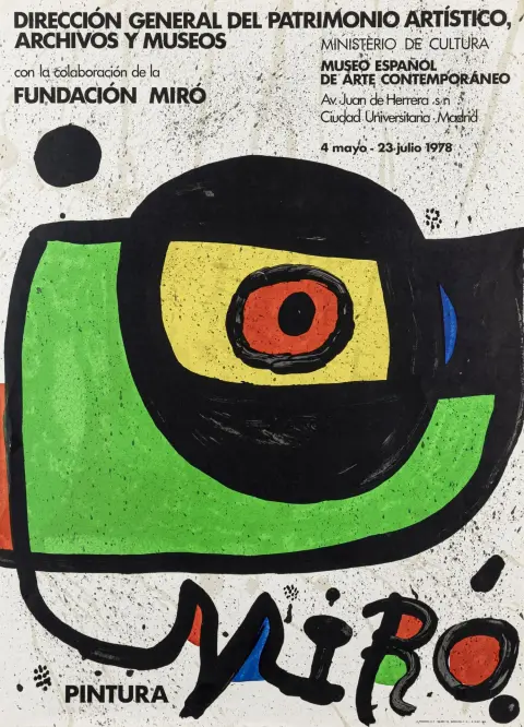 Miró, Joan – Collezione di 6 manifesti di mostra. Ciascuno litografia a colori su carta. 1956-1978. Dimensioni dei fogli: tra 63,5 x 43,5 cm e 83,5…