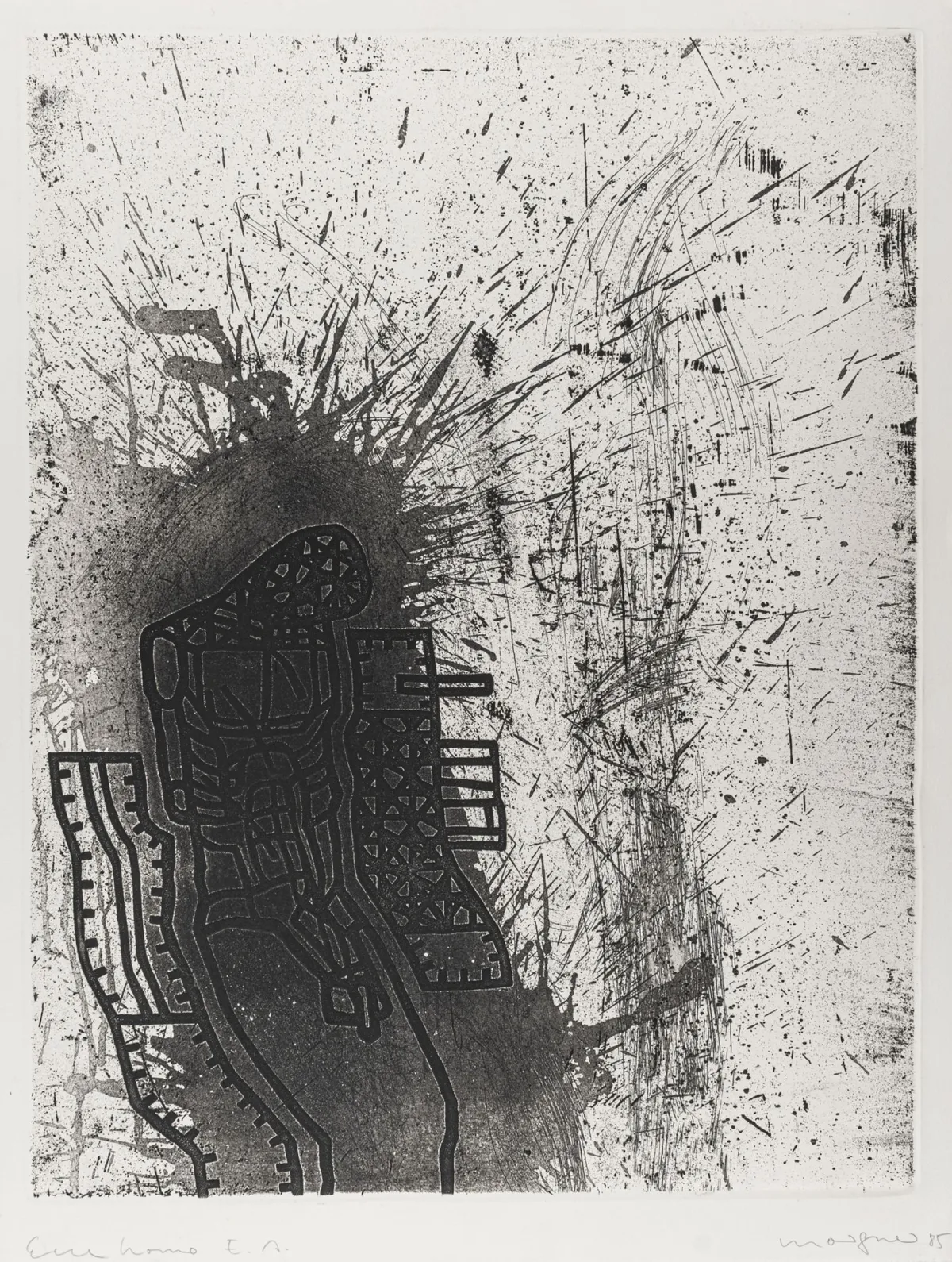 Morgner, Michael – Ecce Homo。布纹纸蚀刻版画。签名、日期、题名并标注 "E.A."。1985 年。画面尺寸：63,5 x 49 cm。…