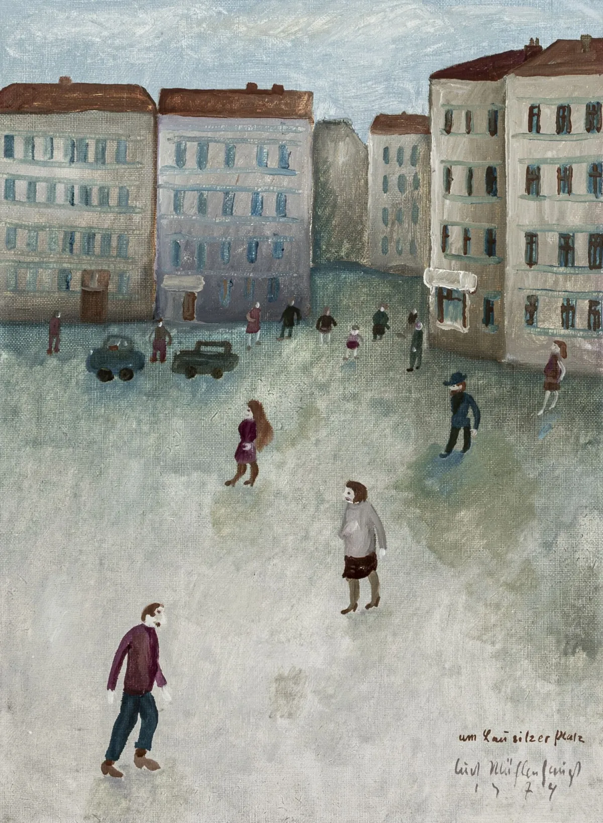 Mühlenhaupt, Kurt – Am Lausitzer Platz。布面油画。右下角签名、注明日期并题名。1974 年。