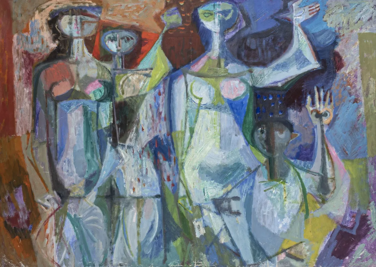 Ohnsorge, Paul – 无题。（人群）。布面油画。约1960年代。尺寸：90 x 125厘米。