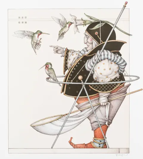 Parkes, Michael – The Hummingbird Collector. Litografia a colori su carta vergata. Firmata in basso a destra. Dimensioni foglio: 54 x 45,8 cm. Stampata presso…