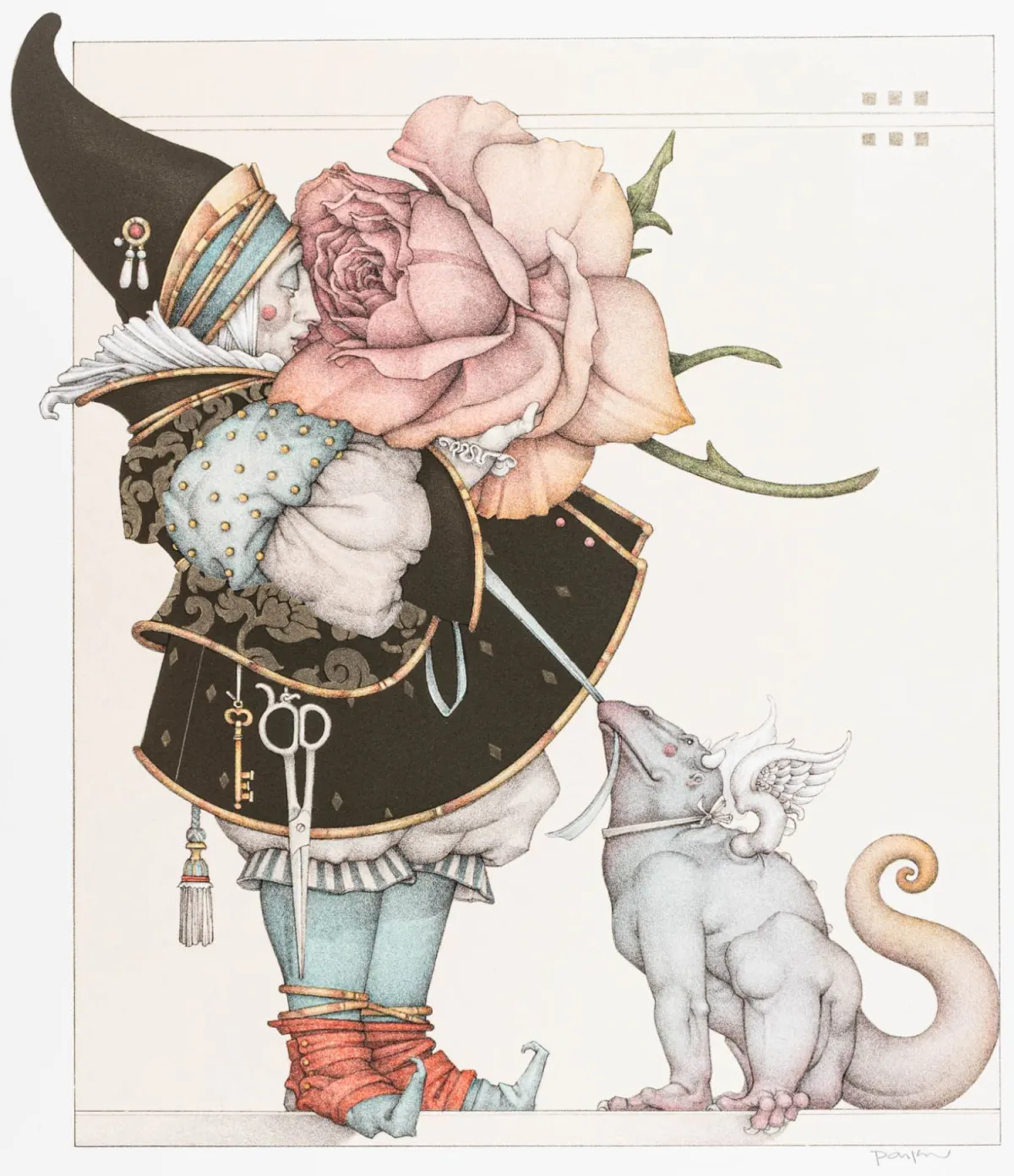 Parkes, Michael – The Rose Collector。手工纸上彩色石版画。右下角签名。纸张尺寸：54 x 45,8 厘米。印刷于…
