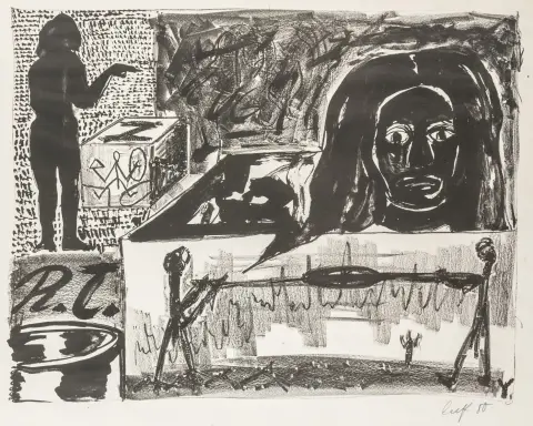 Penck, A.R – Gerüchte aus Polen 3. Litografia su carta. Firmato "Ralf" e datato in basso a destra, sul verso designato da altra mano…