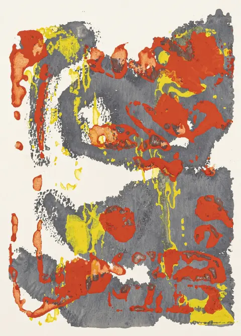 Penck, A. R. – Collezione di 3 dipinti a tempera su carta acquerello robusta. Ciascuno firmato «Winkler» e numerato. Probabilmente 1976.