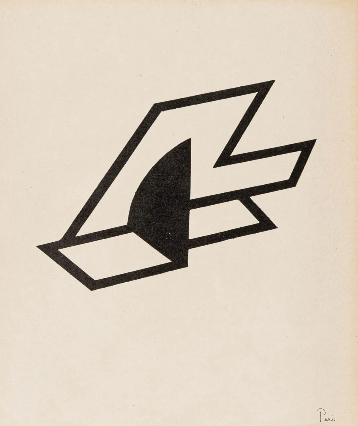 Peri, Laszlo – Ruimteconstructie 8. Linosnede op glad papier. Gesigneerd rechtsonder. 1922-23.
