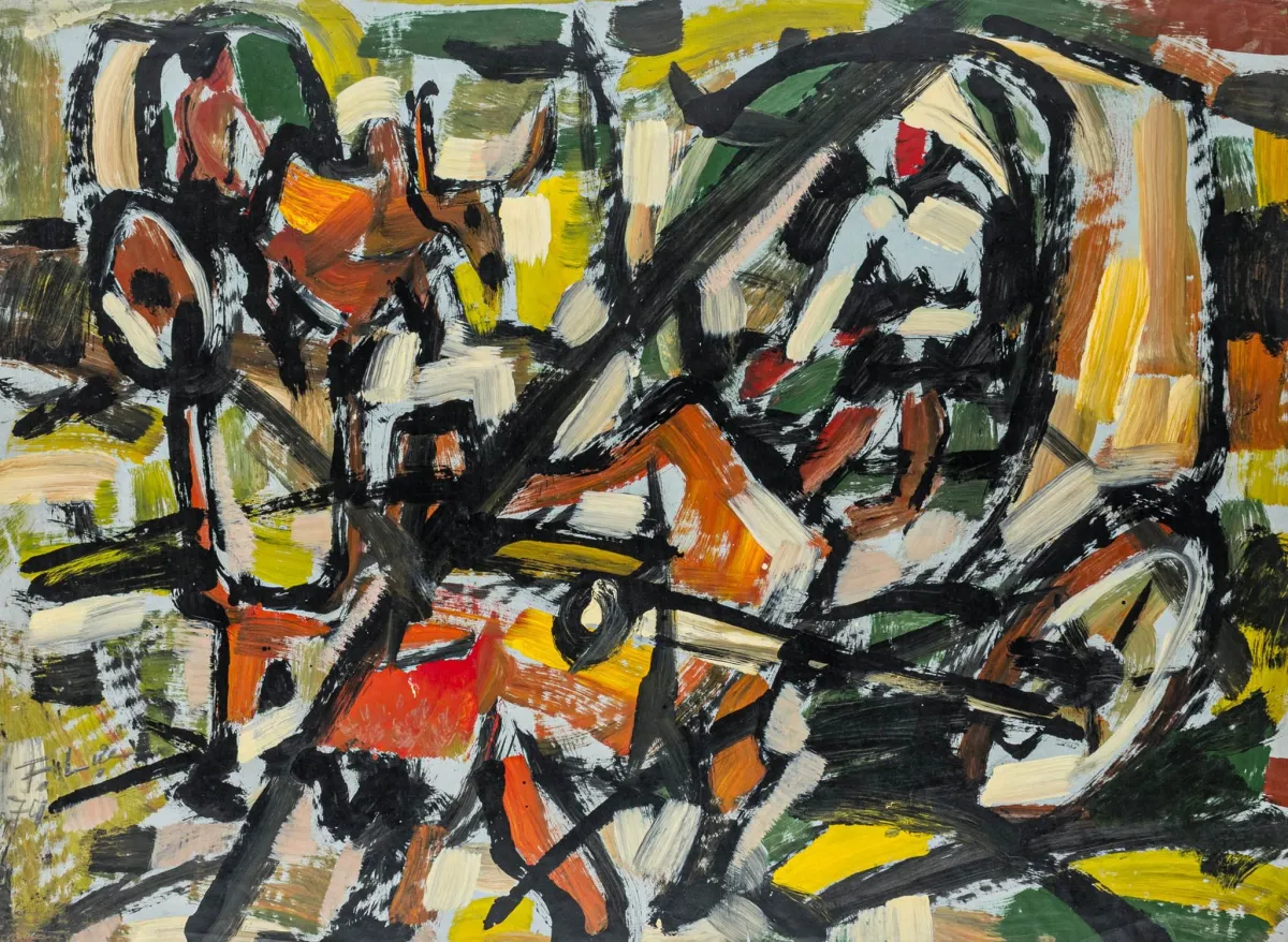Pham, Luc – 无题。纸上水粉。左下签名并注明日期。1974年。画幅尺寸：53.5 x 72.5 厘米。色彩浓烈的早期作品…