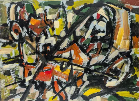Pham, Luc – Senza titolo. Guazzo su carta. Firmato e datato in basso a sinistra. 1974. Dimensioni foglio: 53,5 x 72,5 cm.