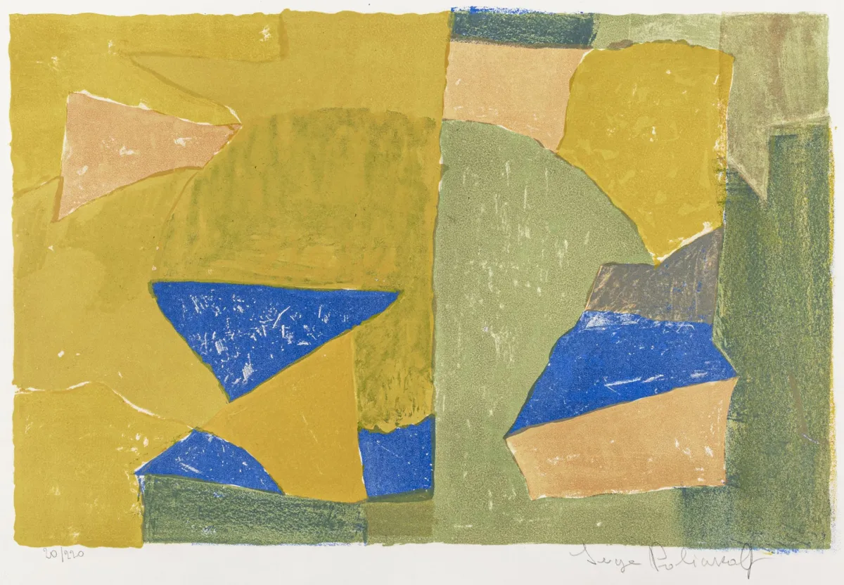Poliakoff, Serge – 黄、绿、蓝、红构图。彩色石版画，vélin d'Arches纸。铅笔签名并编号。…
