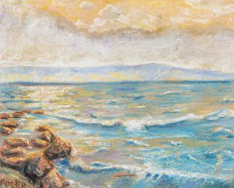 Poll, Hugo – Senza titolo. (Il mare la sera). Pastello a gessetto su cartone rigido. Firmato in basso a sinistra.