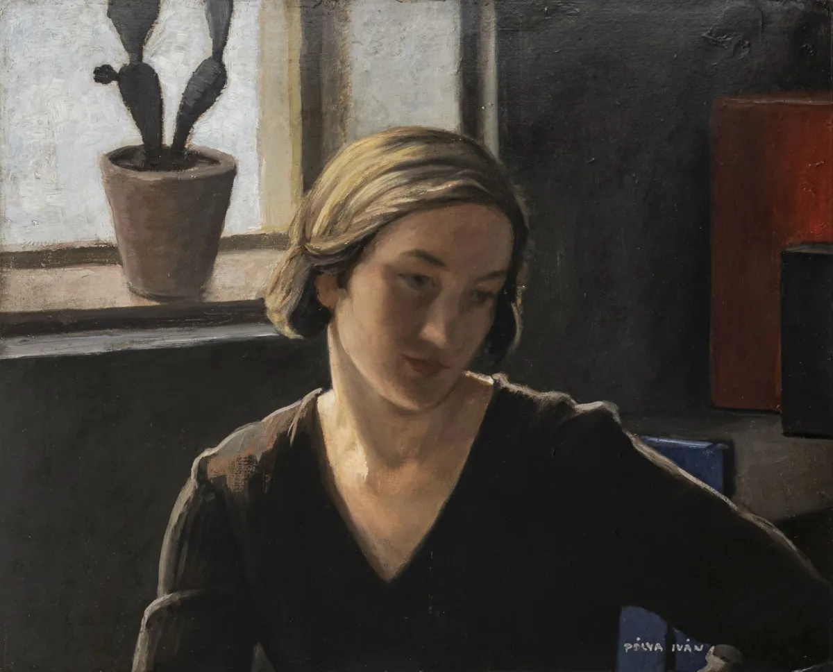 Polya, Ivan – 无题。（女子肖像）。纸板油画。右下角签名，背面裱贴的覆盖纸上有模糊印章。