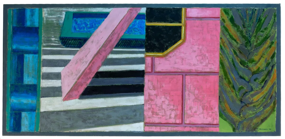 Pritchard, James – Miami Beach II。布面丙烯。右下角签名并注明日期。1997年。画面尺寸：79,5 x 173 cm。