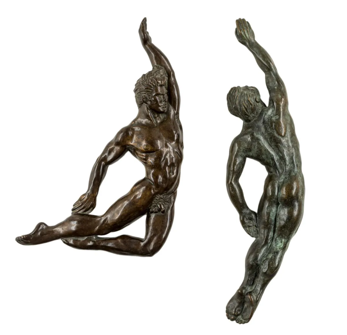 Quaintance, George(仿)– Swimmer(Neptune's Children)。两件青铜铸件,深棕色和绿色包浆。