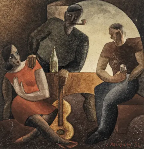 Reinfelts, Janis – Feierabend. Acquerello su cartone. Firmato e datato in basso a destra. 1932. Dimensioni motivo: 17 x 16,5 cm.