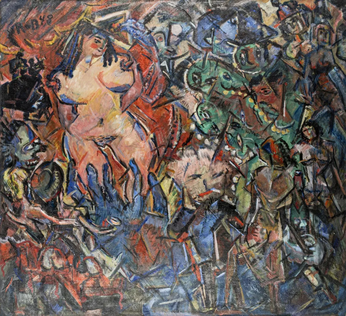 Richter-Berlin, Heinrich – 脱衣舞。油画，绘于硬质纤维板。左上角有字母组合签名及日期“R-B 48”，背面有题名。1948年。