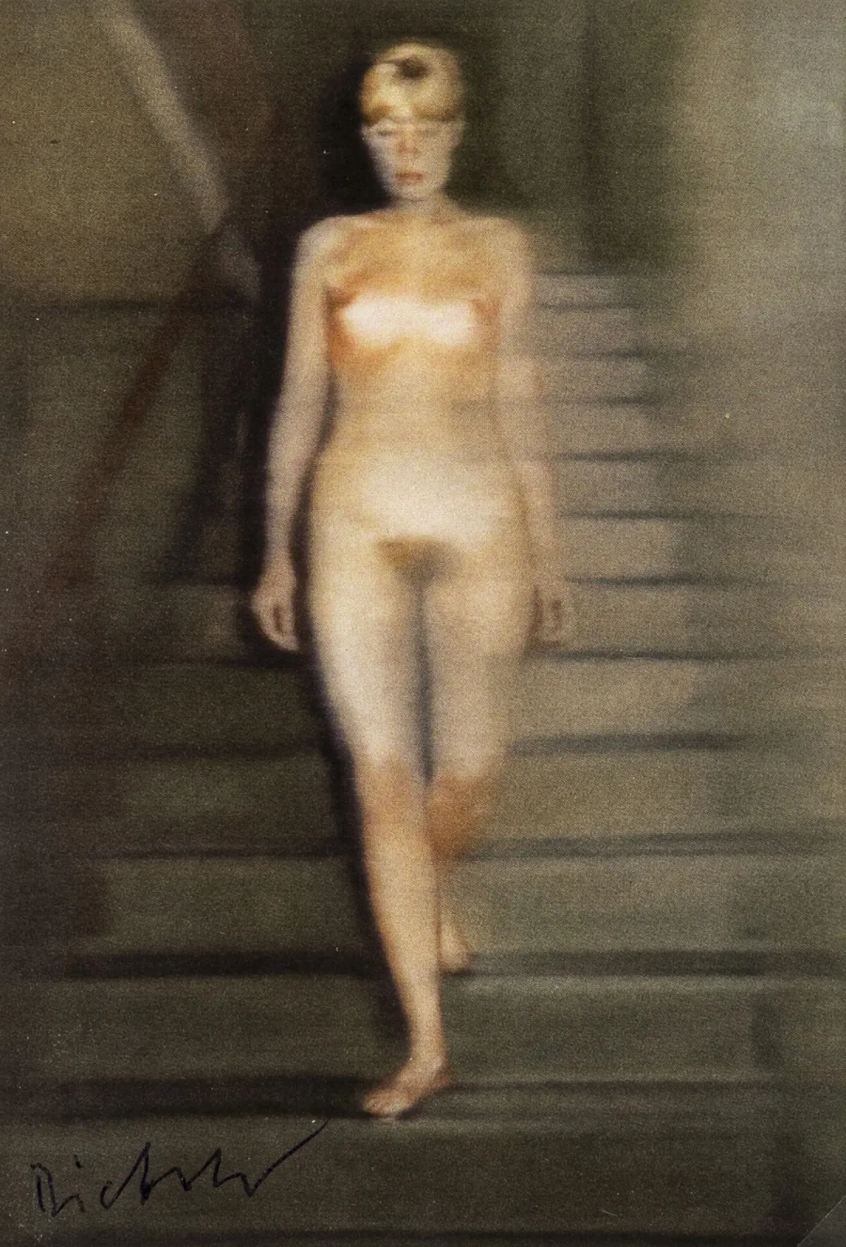 Richter, Gerhard – Ema（楼梯上的裸体）。明信片上的彩色胶印。左下方签名。纸张尺寸：14,5 x 10,5厘米。置于…