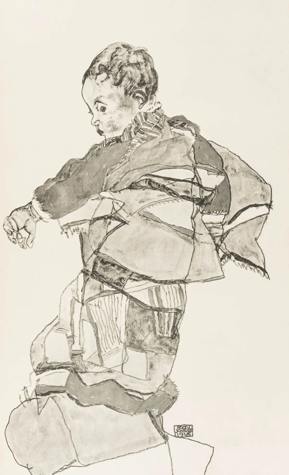 席勒，埃贡 – 儿童肖像（小安东·佩施卡），1916年。画册《素描 - 埃贡·席勒 1917》第X幅。珂罗版…