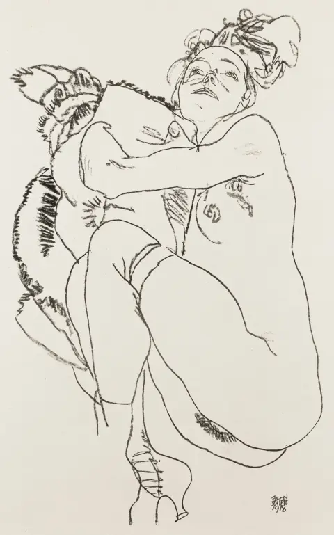 Schiele, Egon – collezione di sette tavole in collotipia dalla cartella "Egon Schiele. Handzeichnungen". Ciascuna firmata nella stampa e…