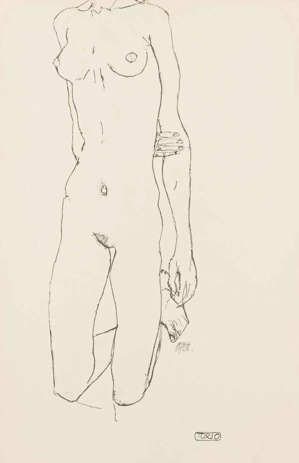 Schiele, Egon – 躯干，1913年。出自作品集《Zeichnungen - Egon Schiele 1917》。厚纸上的珂罗版印刷，依据素描…