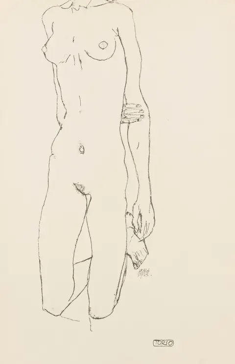 Schiele, Egon – Torso, 1913. Dalla cartella "Zeichnungen - Egon Schiele 1917". Collotipia su carta pesante dal disegno…
