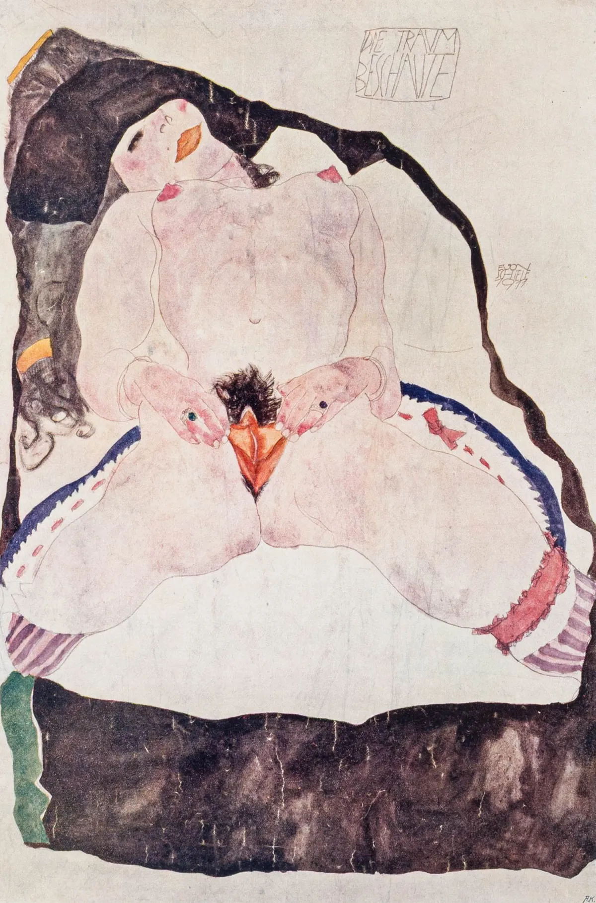Schiele, Egon – Die Traum Beschaute，1911年。薄纸上的彩色胶印，依据Egon Schiele的水彩画，出自作品集…