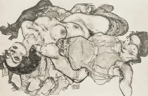 Schiele, Egon – Coppia femminile di amanti, 1915. Dalla cartella "Zeichnungen - Egon Schiele 1917". Collotipia su carta pesante…